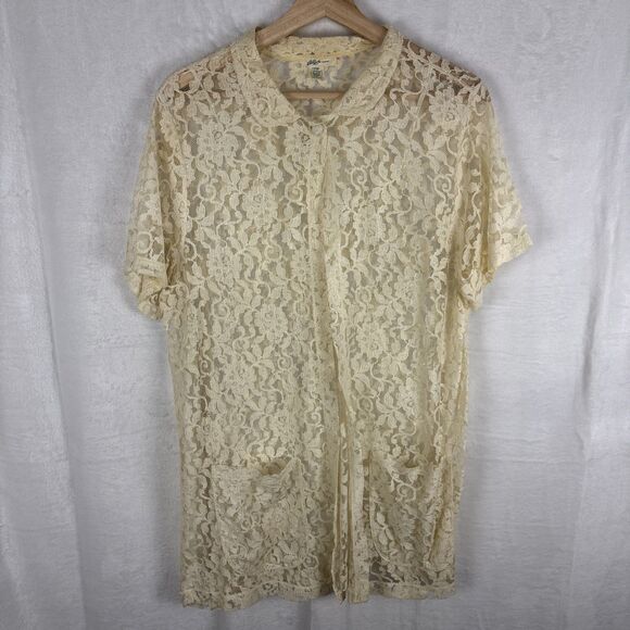 Vintage Alix Of Miami All Lace See Through Open Front Blouse Size Large Beige - Picture 1 of 13